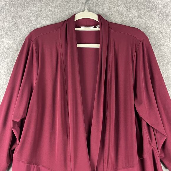 Susan Graver Liquid Knit Cardigan Womens 1X Burgundy 3/4 Sleeve Open Stretch - Picture 2 of 12